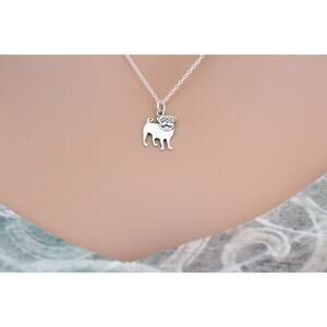 Sterling Silver Pug Dog Charm Necklace, Silver Pug Dog Charm Necklace
